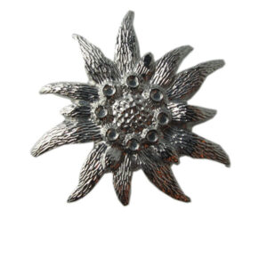 Edelweiss Verzierung zum Nieten GA.5 Für Kleider, Hosengürtel, Taschen, Portemonnaie, Hundehalsbänder usw. Sei es bei Leder, Blache, Kork, Stoff, Filz usw. lieferbar in vernickelt, goldfarbig, altsilber, goldfarbig matt und vernickelt matt   in drei Grössen Durchmesser ca.37 mm, ca.27 mm, ca.19 mm