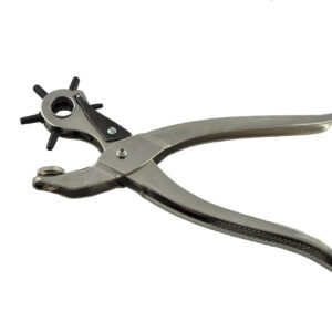 Solide Revolverlochzange WZ 140 mit 6 auswechselbaren Lochpfeiffen von Ø 2 - 4,5 mm. Durch das Lochen mit einer Lochpfeiffe wird verhindert, dass das Material ausfranst, egal ob Leder, Gummi, Kork, Balche, Kunststoff usw.