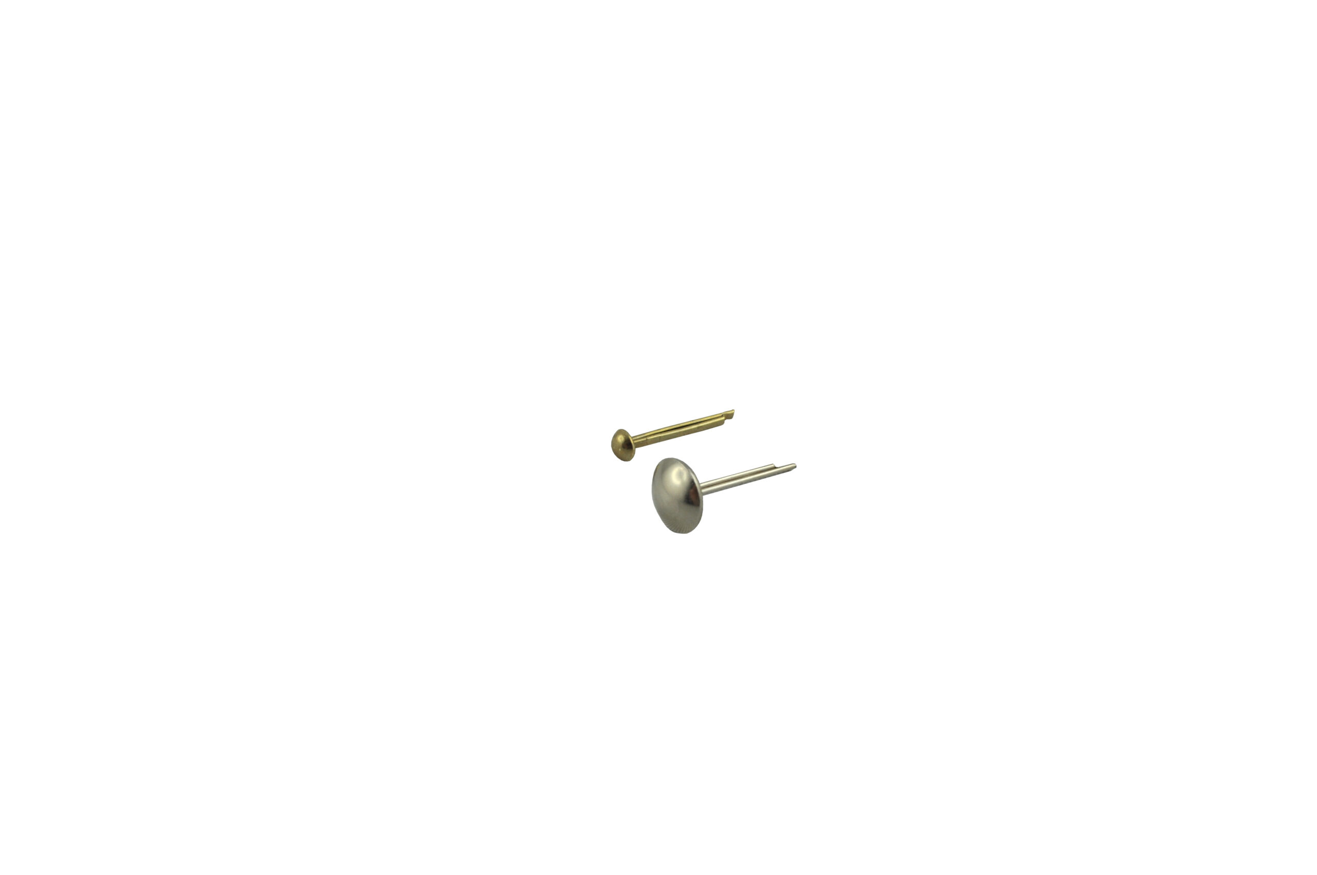 Taschenfuss KL.3 mit Klammer erhältlich in 6 Grössen und Lieferbar in vernickelt oder goldfarbig. Für einen Taschenboden oder als Verzierung einen richtigen Hingucker. Kopfdurchmesser 3,5mm, 4mm, 5mm, 7mm, 7,5mm, 8,5mm Kopfhöhe ca. 2mm bis 3mm Klammerlänge total 18mm bis 20mm